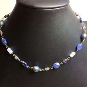 Silpada Vintage Sterling Silver Sodalite 
Blue Lace Chalcedony Pearl Necklace